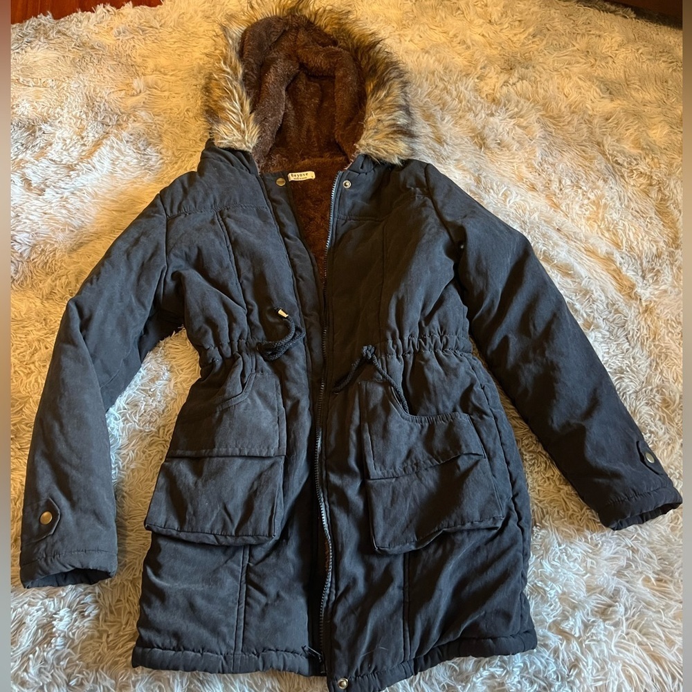 Beyove black hooded jacket with warm insulated lining - Picture 2 of 4